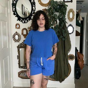 Big Bud Press Cornflower Blue Cropped Honeycomb Tee